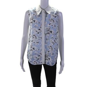 Rebel Collection Womens Sleeveless Collared Floral Print Blouse Blue Small